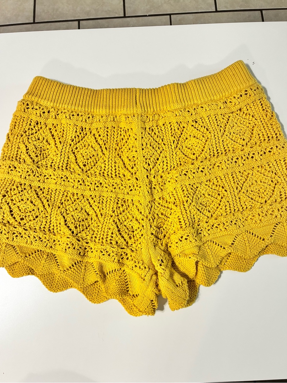 a new day Yellow Crochet Knit Scallop Hem Shorts